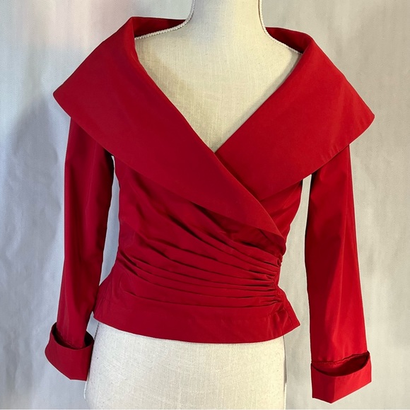 Tadashi Shoji Tops - Tadashi Vintage Red Cocktail Surplus Blouse French Cuffs W/Rhinestones USA 8